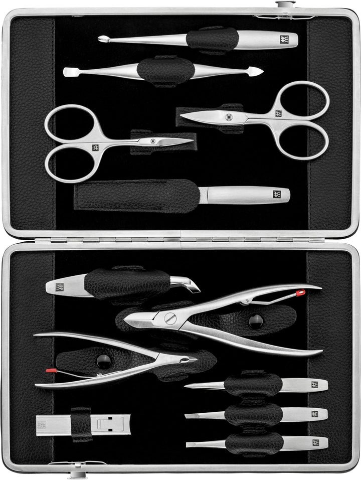 ZWILLING Maniküreset 12-teilig Nagelpflegeset aus Rindleder mit Reissverschluss, Premium, Schwarz