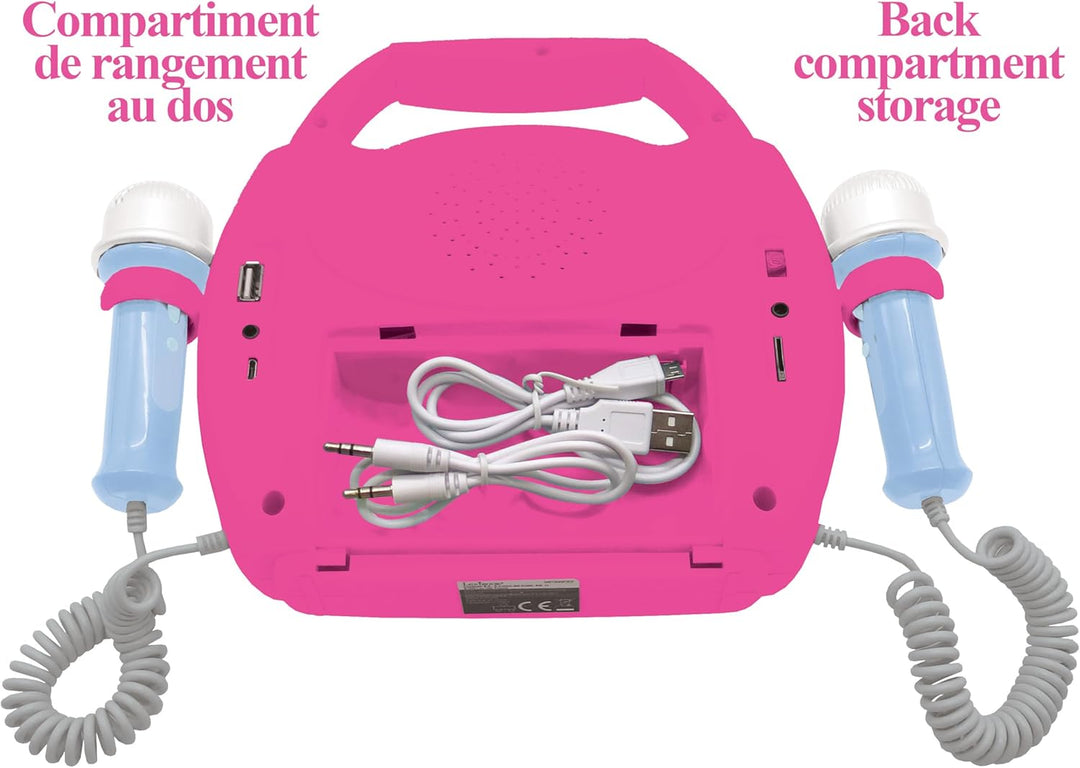 Lexibook, Barbie, Tragbarer digitaler Karaoke-Player für Kinder, Mikrofone, Lichteffekte, Bluetooth,