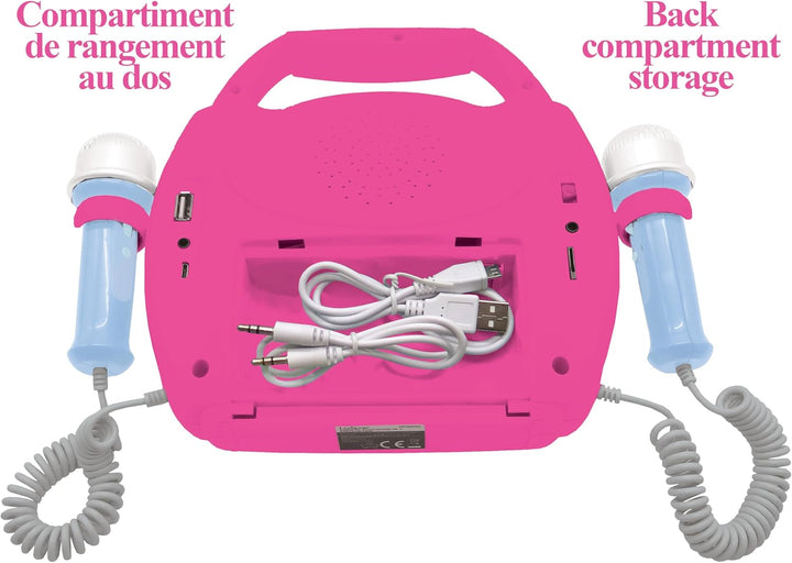 Lexibook, Barbie, Tragbarer digitaler Karaoke-Player für Kinder, Mikrofone, Lichteffekte, Bluetooth,