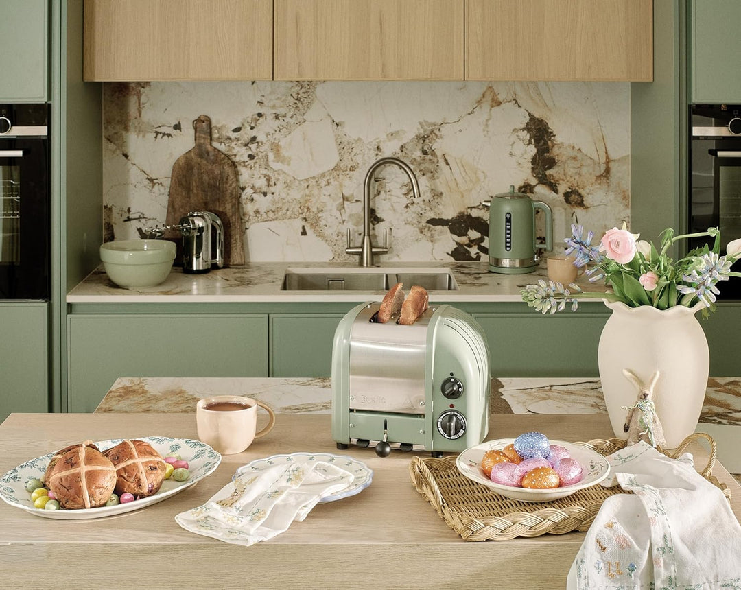 Dualit NEWGEN Toaster 2 Scheiben, ProHeat®-Heizelemente, handgefertigt UK | salbeigrünes Edelstahlge