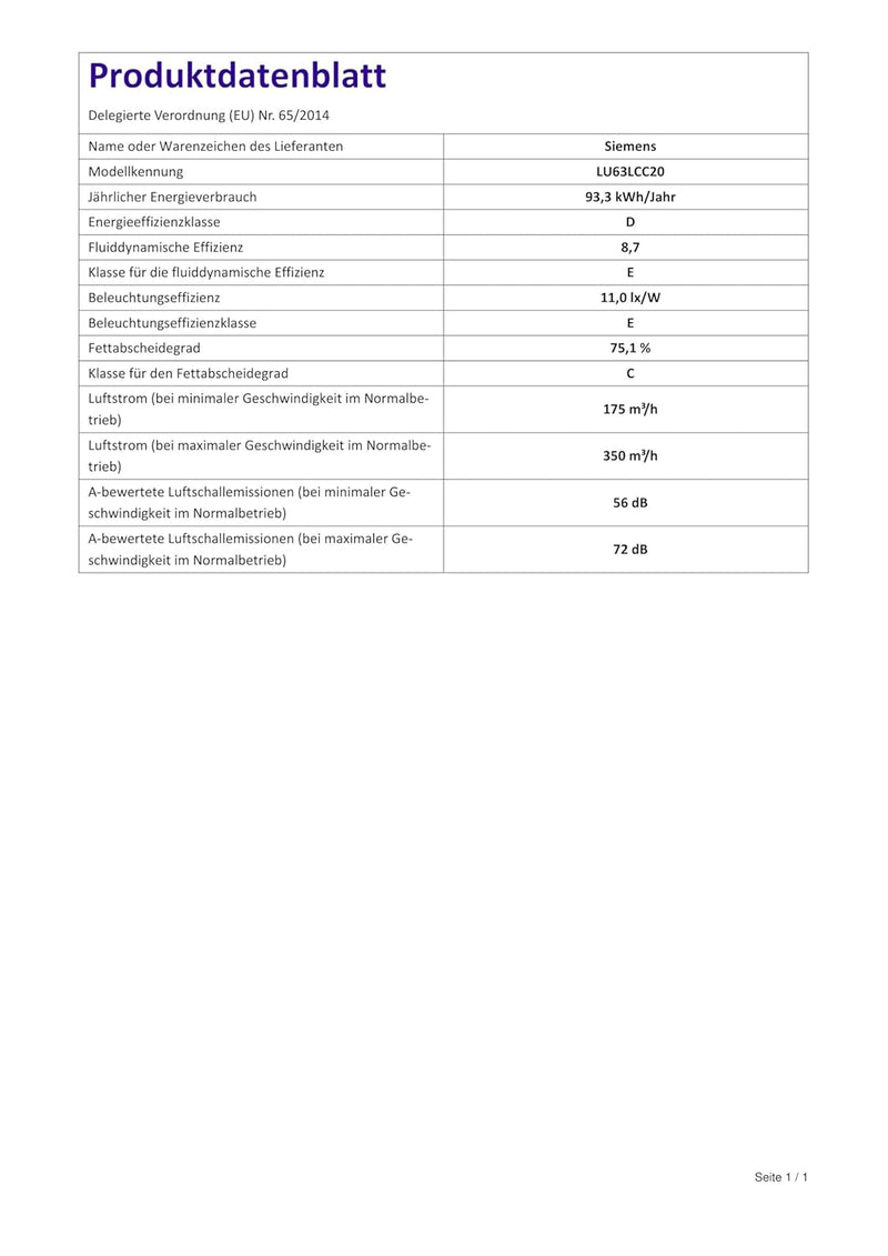 Siemens LU63LCC20 iQ100 Dunstabzugshaube / 60 cm/LED-Beleuchtung Single, Single