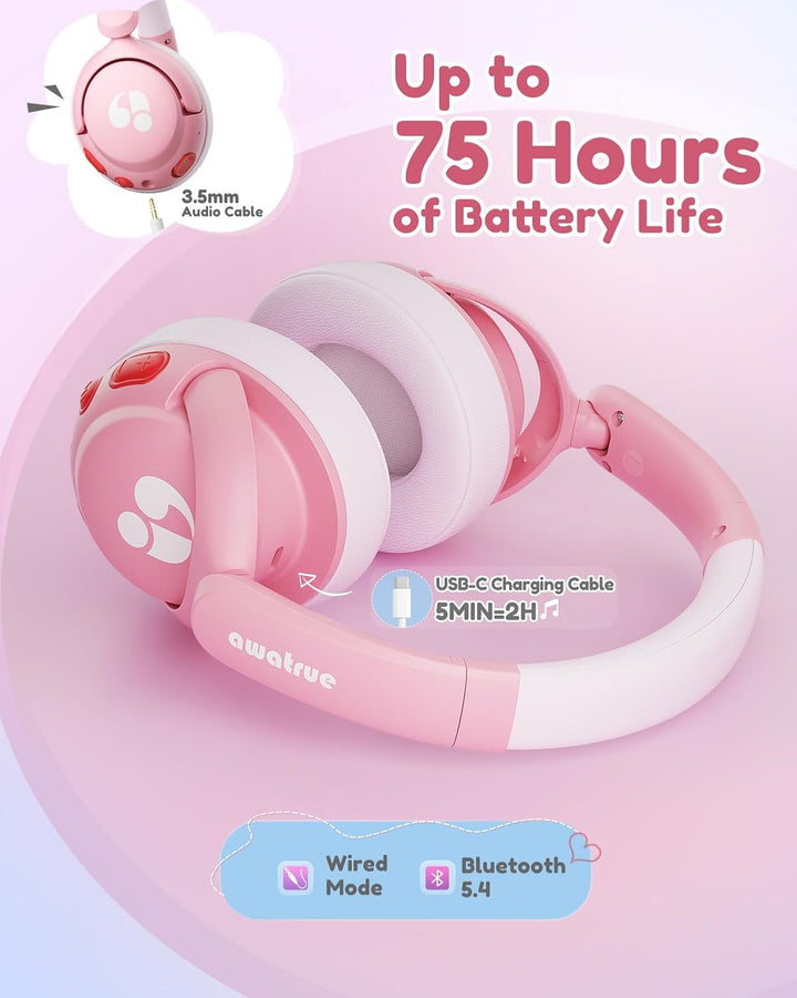 Bluetooth Kopfhörer Kinder, 85dBA Sicheres Volumen, Bluetooth 5.4, BPA Frei/CPC Zertifiziert, 75 Std
