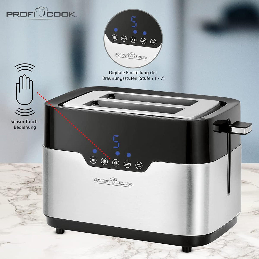 ProfiCook PC-TA 1170 2-Scheiben-Toaster, Sensor Touch, Brötchenaufsatz, Krümelschublade, Zentrierfun