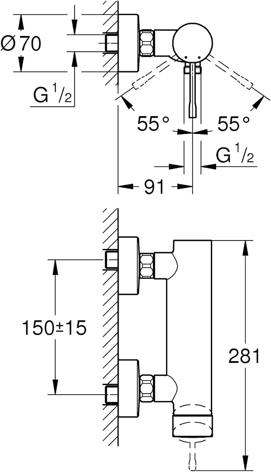 Grohe Einhand-Brausebatterie, DN 15 Wandmontage, 33636DC1, Supersteel Supersteel Edelstahl, Superste