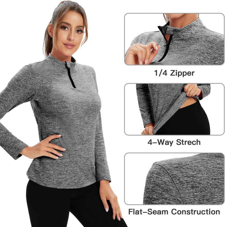 WOWENY Fleecepullover Damen 1/4 Zip Funktionsshirt Fleece warm Laufshirt Langarm mit Stehkragen, Atm