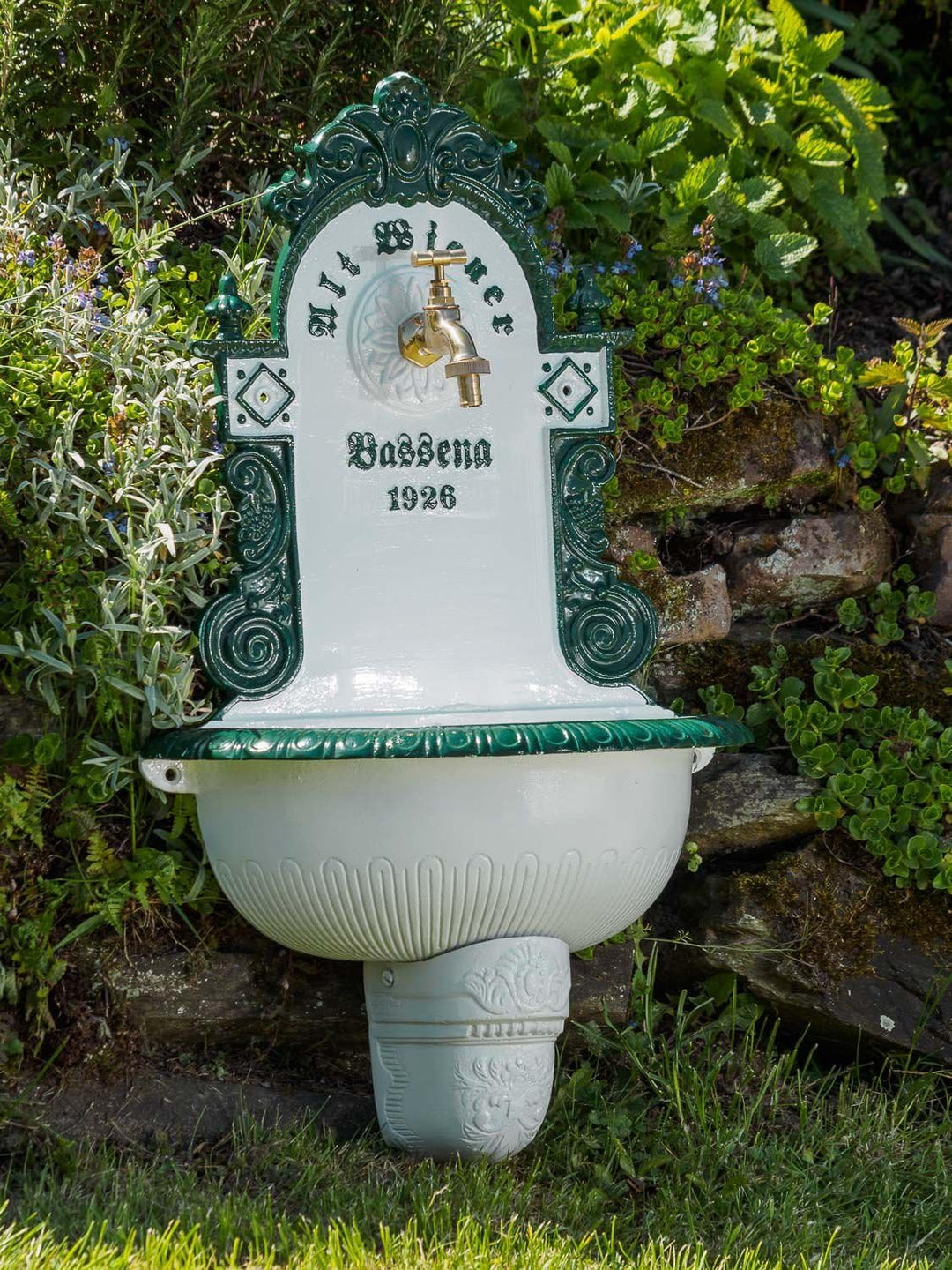 aubaho Brunnen Wandbrunnen 72cm Aluminium Waschbecken im Nostalgie antik Stil Fountain
