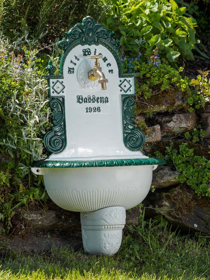 aubaho Brunnen Wandbrunnen 72cm Aluminium Waschbecken im Nostalgie antik Stil Fountain