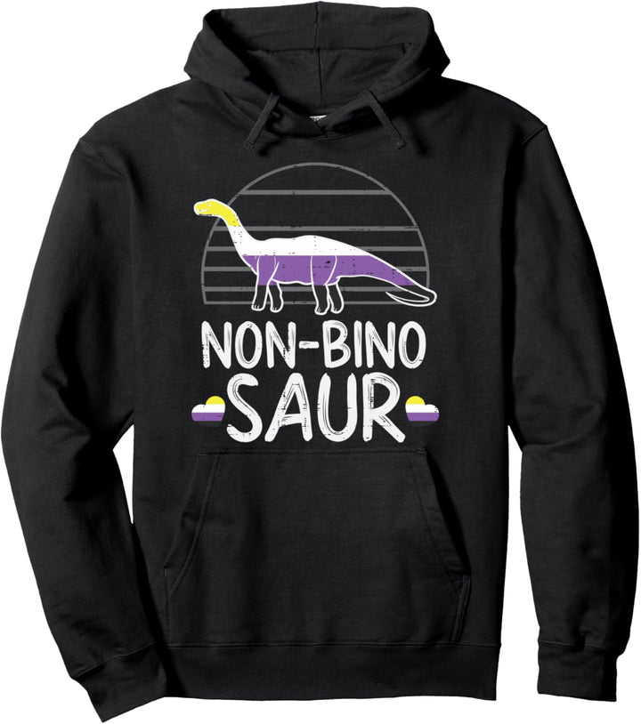 Non Bino Saur Dinosaur LGBTQ Non-Binary Flag Genderqueer Pullover Hoodie