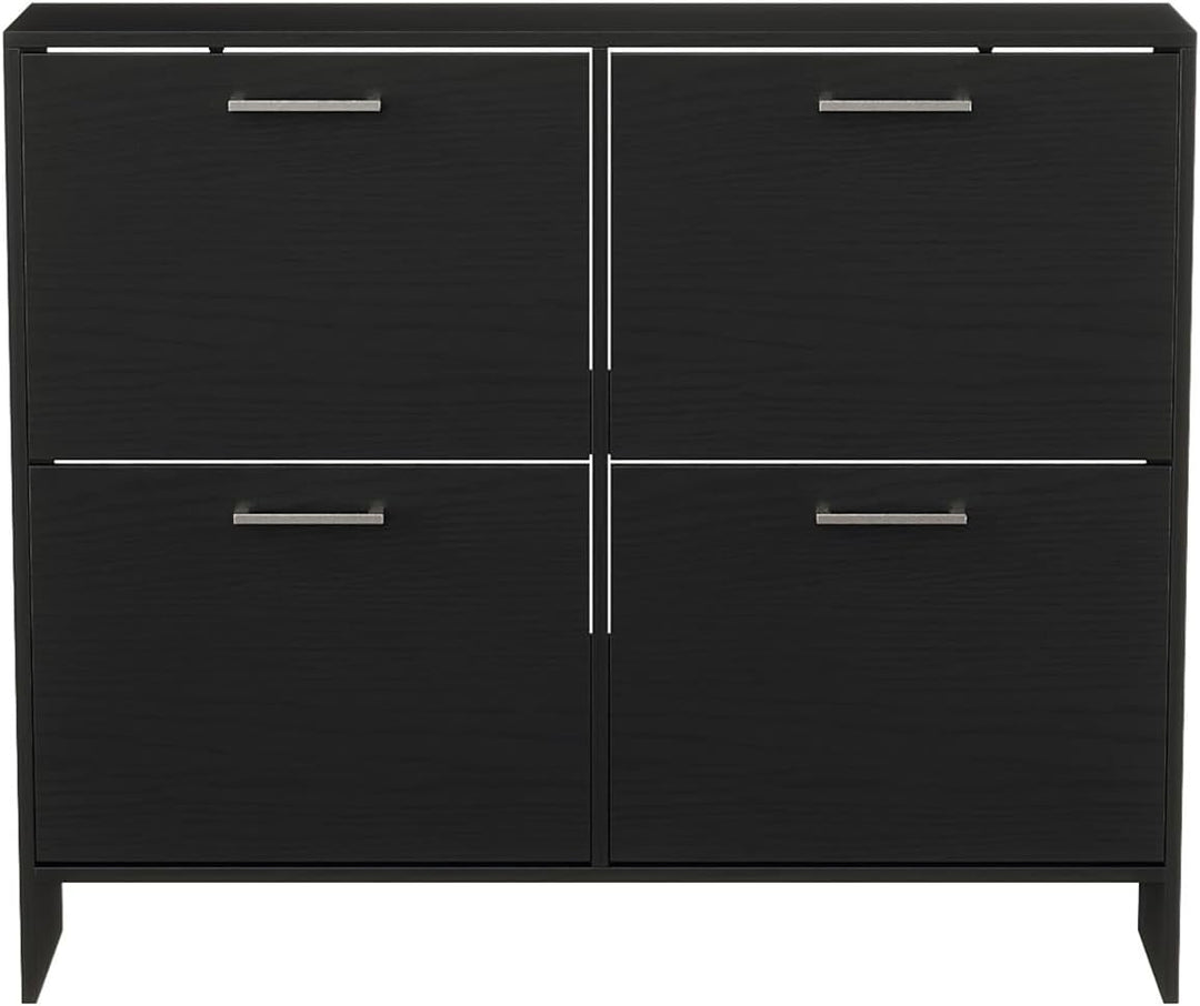 LEADZM Schuhschrank Schmal,Schuhkipper 106,5 x 24 x 90 cm Schwarz | mit 4 Flip-Schubladen Schuhregal