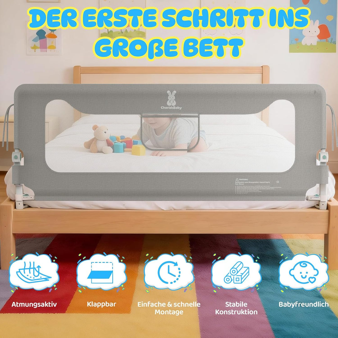 Soontrans Rausfallschutz Bett, Sanfter Halt für Wachsende Kinder &amp; Familienbett, Klappbar &amp; Höhenver