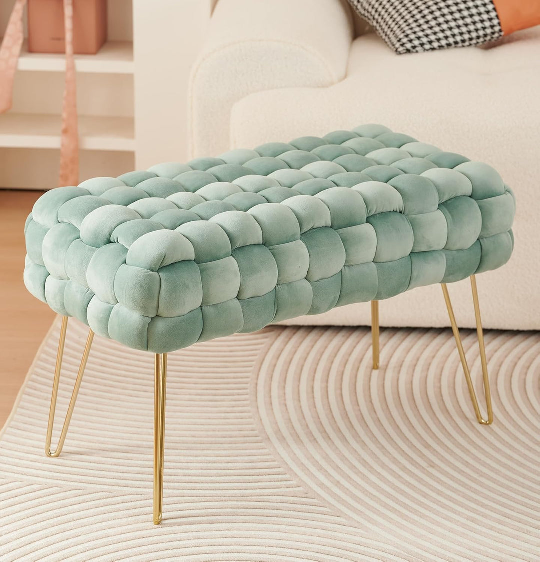 Zedelmaier Moderner Velvet Kosmetik Hocker, Quadratisch Ottoman-Fusshockermit goldfarbenen Metallbei