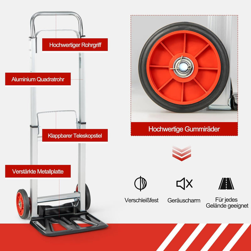COSTWAY Sackkarre klappbar, Transportkarre mit Teleskopgriff & Faltbarer Ladefläche, belastbar bis 1