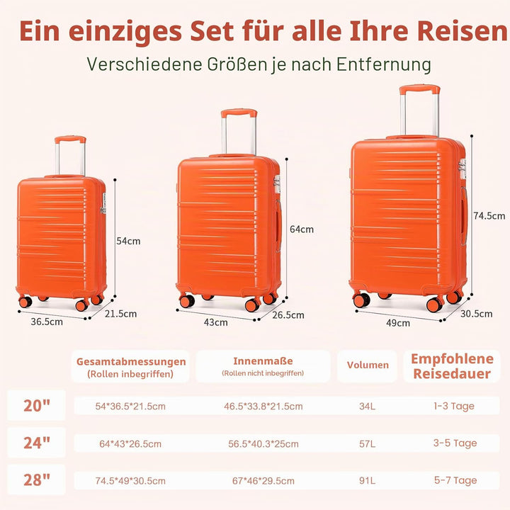 British Traveller Reisekoffer Set Handgepäck Koffer Hartschalenkoffer ABS+PC mit 8 Spinnerräder Roll