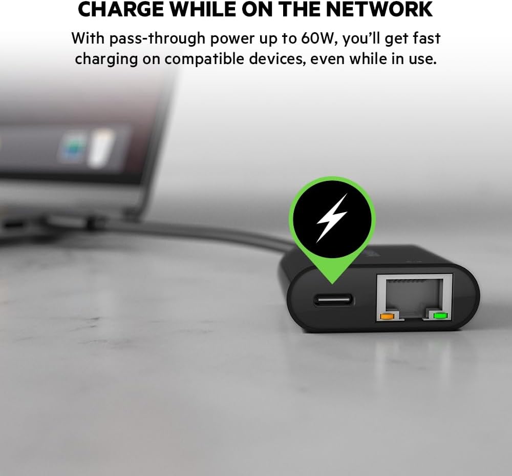 USB-C/Ethernet-Ladeadapter (60W Leistung für angeschlossene Geräte, Ethernet-Datentransfer mit bis z
