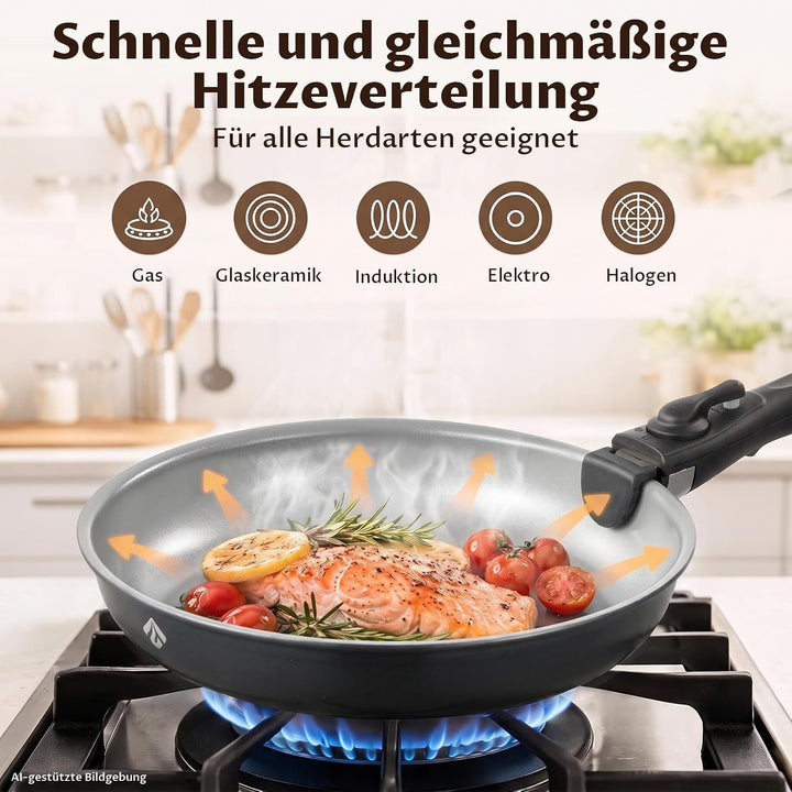BEZIA Induktions Töpfe Set 17-Tlg, Keramik Pfannenset mit abnehmbarer Griff, Camping Kochtopf Set fü