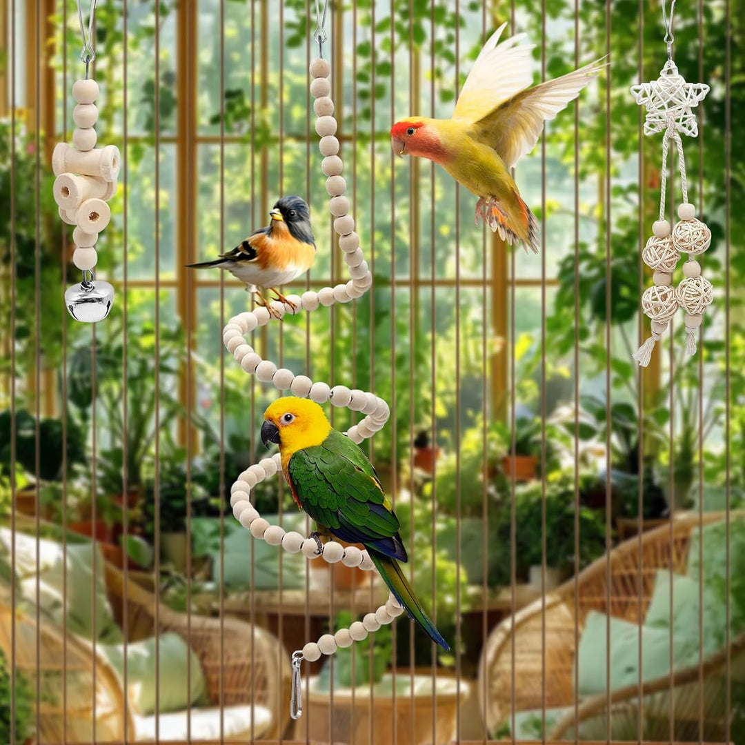 Vogelspielzeug, 7 Stück Vogelspielzeug zum Aufhängen, Käfigzubehör mit Kokosnusshütte, Schaukel, Lei