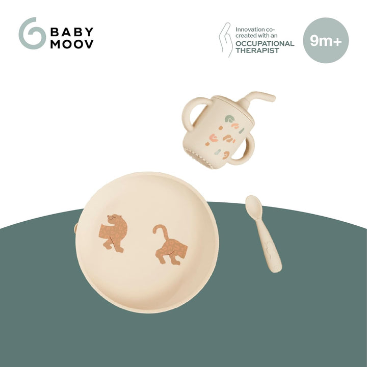Babymoov Baby Geschirrset Little Roar - ab 9 Monate - 3er Set Silikon, Trinklernbecher, Teller mit S