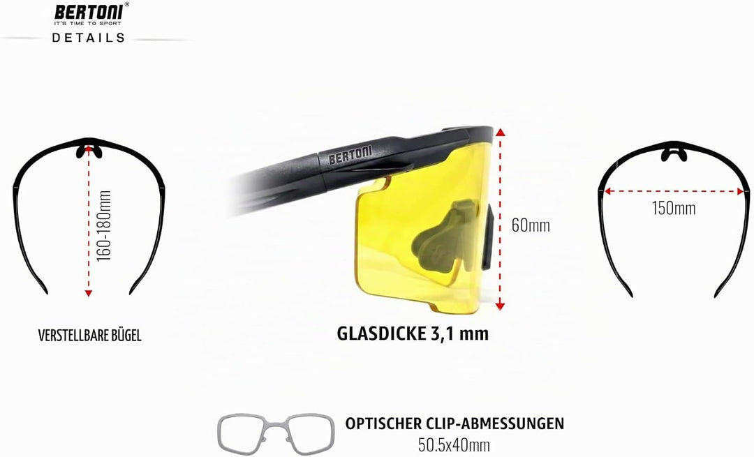 BERTONI Schiessbrille Sehstärke mit Optikadapter mit 4 Wechselgläser - AF899A Ballistische Schutzbri