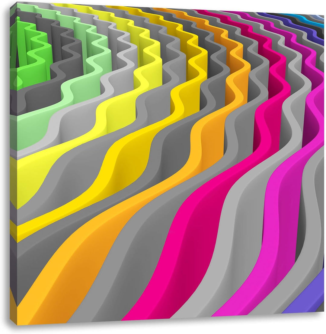 Pixxprint farbenfrohes Wellenmuster als Leinwandbild Quadratisch/Grösse: 70x70 / Wandbild/Kunstdruck