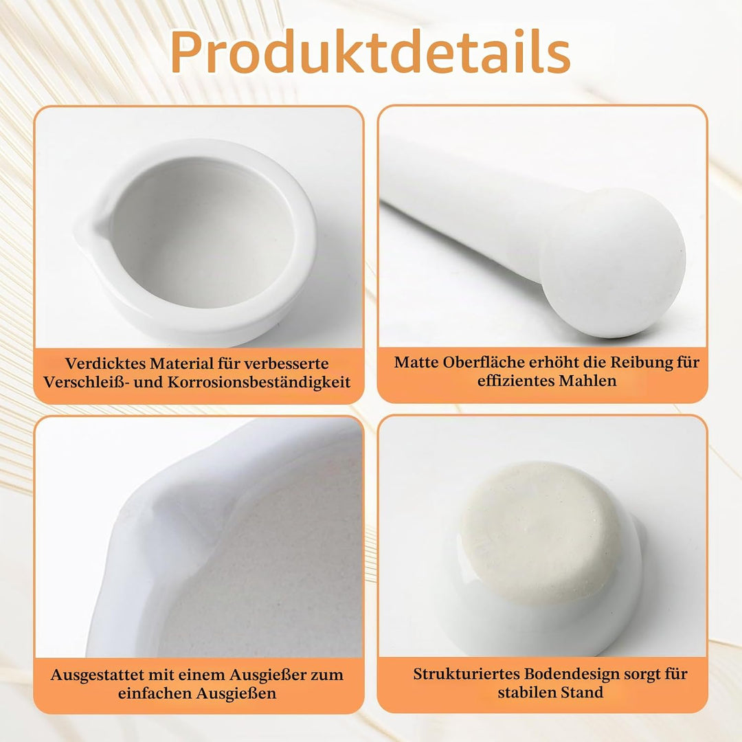 2 Sets Mörser mit Stössel un Bürsten, Kleiner Porzellanmörser Stössel Set Keramik Kleine Kräuterscha