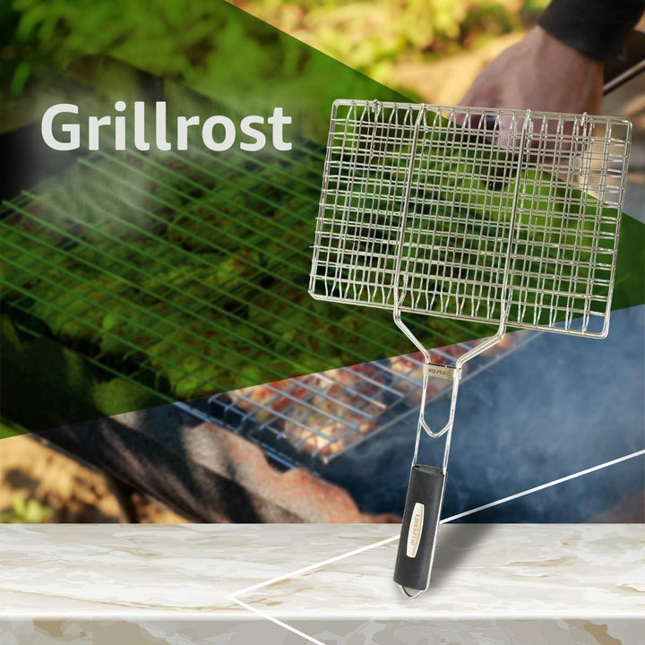 Amig – Grillrost für Barbecue – Doppelter Grillrost mit Sicherheitsverschluss und rutschfestem Griff