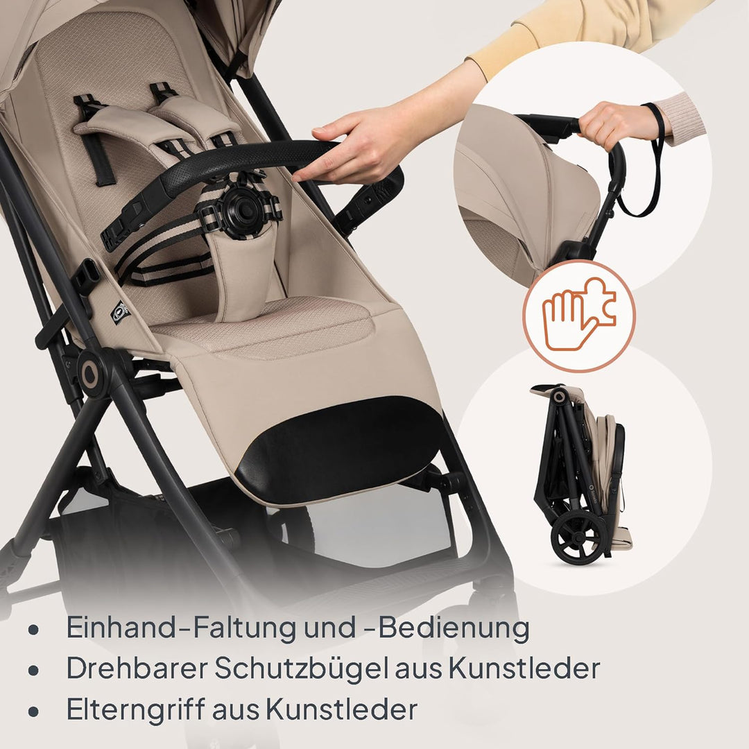 Lionelo Tansi Reisebuggy bis 22 kg, 6 Monate–4 Jahre, Kompakt Faltbar mit Einhand Auto Folding, Grav