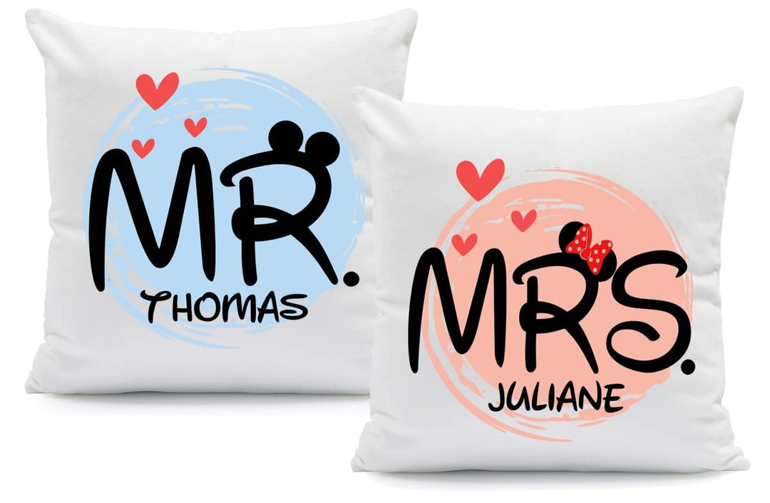 GRAVURZEILE Bedrucktes Kissen mit Spruch Mr & Mrs Mouse Grösse mit Füllung, Farbe Mr & Mrs Mr & Mrs