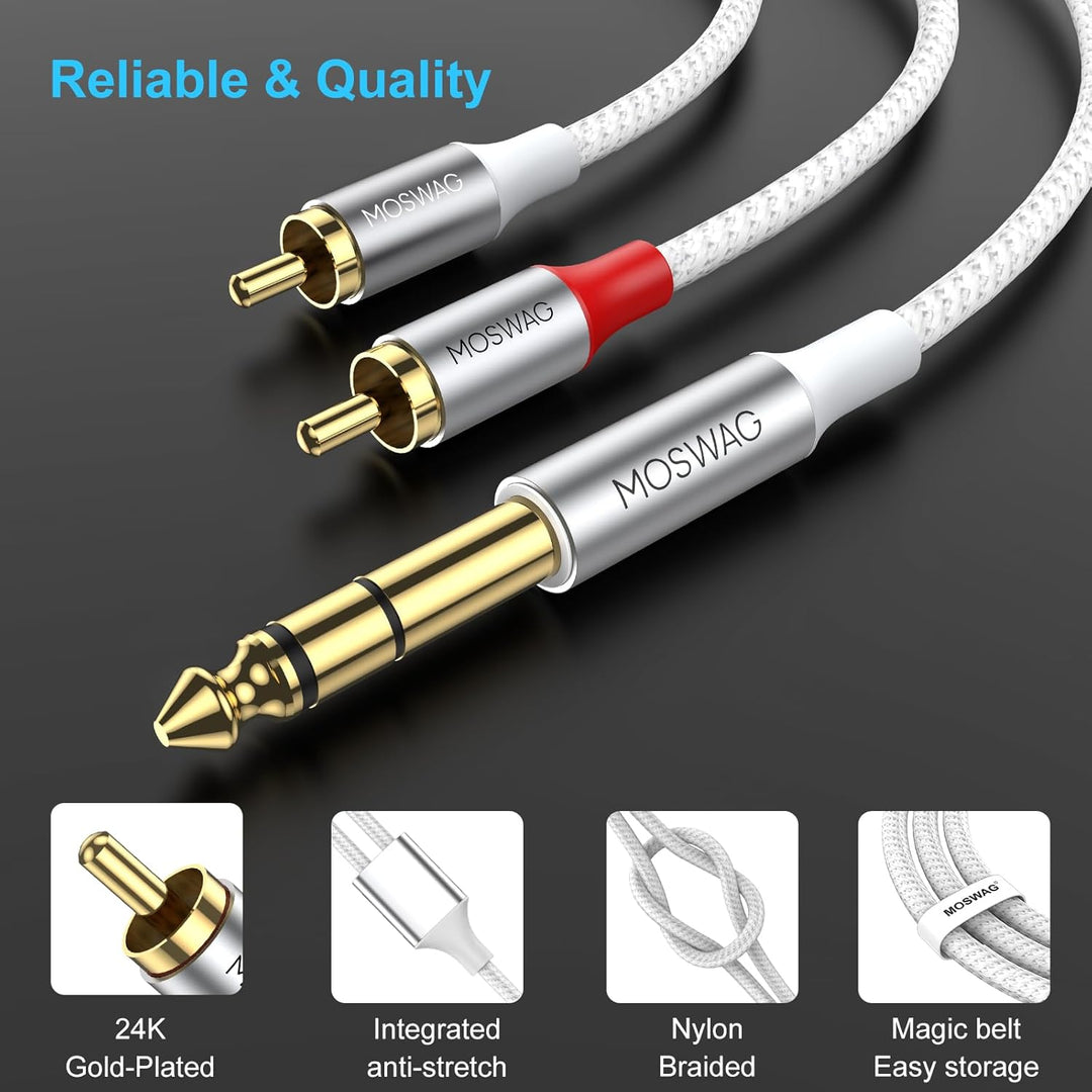 MOSWAG 6.3mm Stereo Klinke auf Cinch Kabel 5M Vitalco 2x Male Cinch Stecker zu Stereo Grosse Klinke
