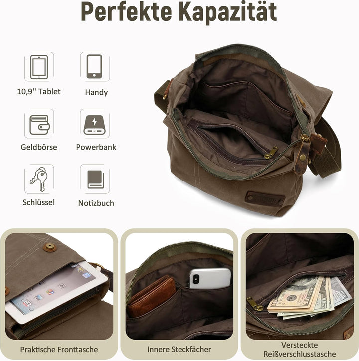 DORRISO Herren Umhängetasche Mode Leinwand Schultertasche Reise Schultertaschen Leicht Kuriertasche
