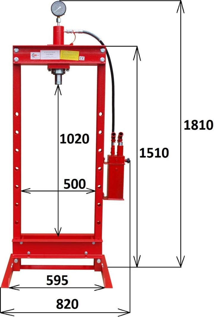 Carmax Werkstattpresse 20T mit 2Pumpen + Druckstück Treibsatz 18-150mm + Druckdornsatz 8tlg.