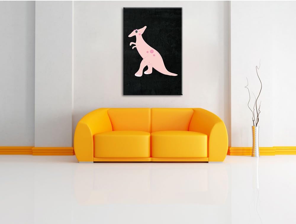 Pixxprint Niedlicher Dinosaurier schwarz, Format: 70x100 auf hochkantiges Leinwandbild, XXL riesige
