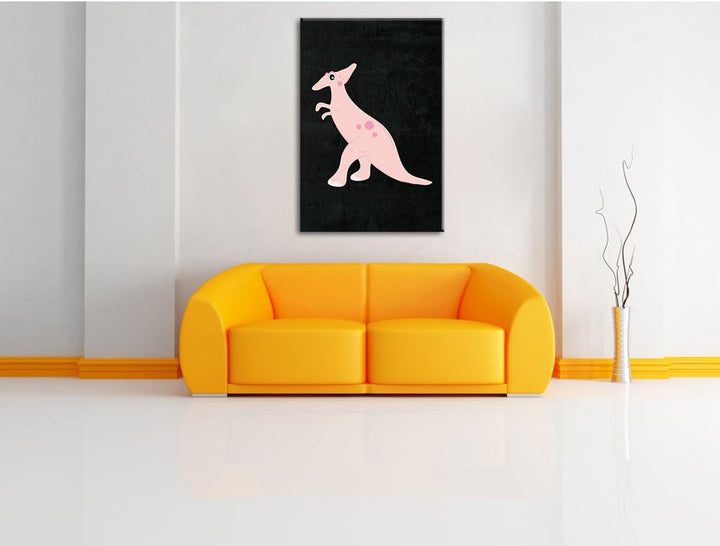 Pixxprint Niedlicher Dinosaurier schwarz, Format: 70x100 auf hochkantiges Leinwandbild, XXL riesige