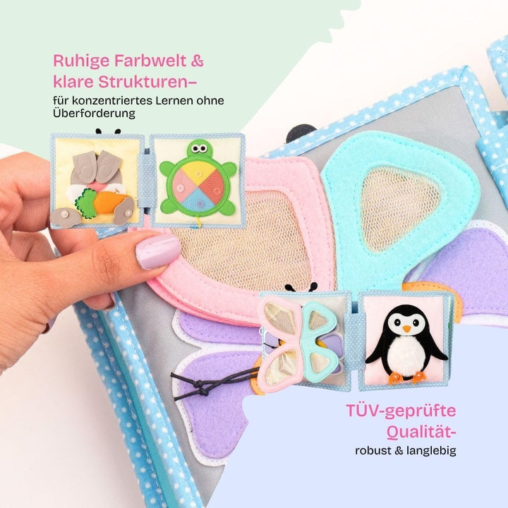 Jolly Designs – Kleine Biene - Mini Quiet Book – Montessori Spielzeug ab 6 Monaten – Motorik & Senso