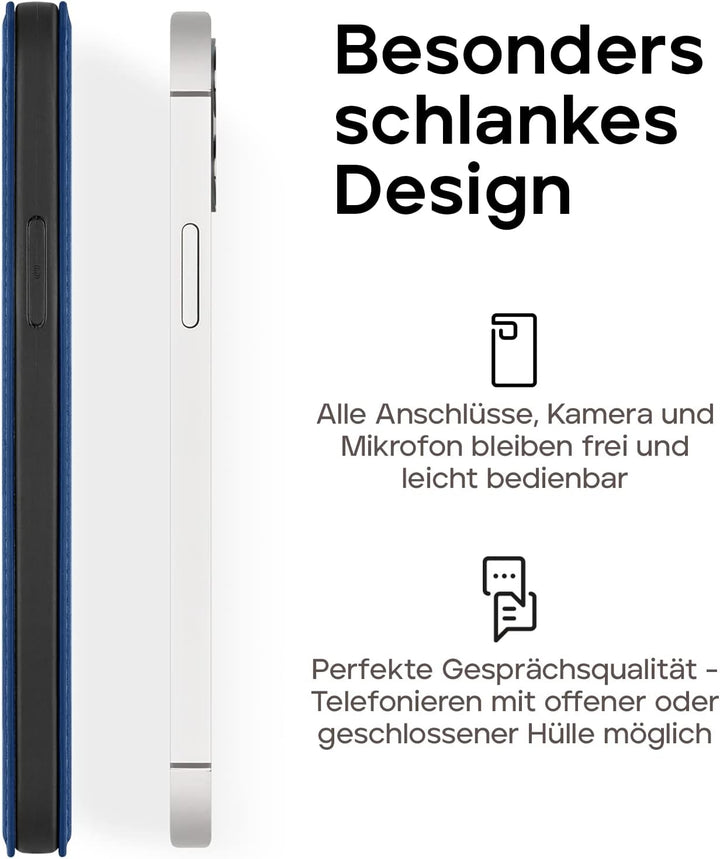 WIIUKA Hülle für iPhone 14 Pro, Leder aus Deutschland, mit Kartenfach, extra Dünn, Handyhülle mit St