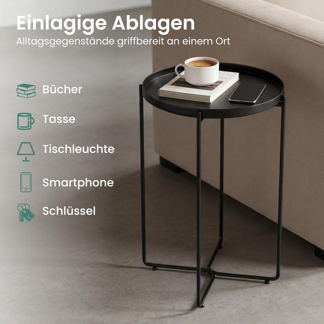Mai & Mai Beistelltisch rund Ø35×H51 cm, Couchtisch klein mit abnehmbarem Tablett aus PP-Kunststoff,