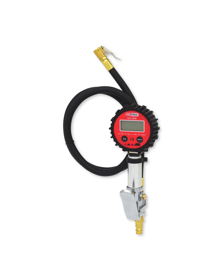 KS Tools Reifendruckprüfer digital 515.1970 0-14 Bar I Druckluft-Reifendruckfüller mit Manometer mit