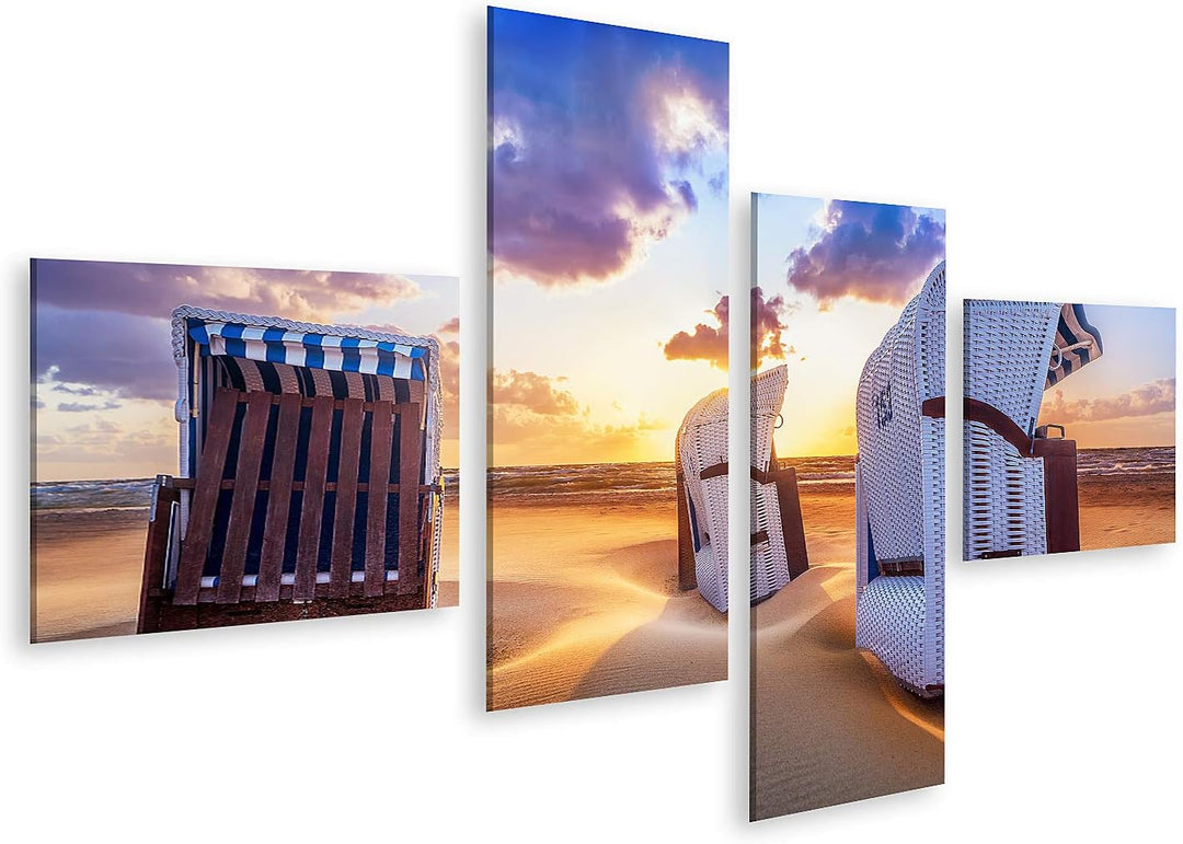 islandburner Bild auf Leinwand Strand Sonnenuntergang Ostsee Strandkörbe Bilder Wandbilder Poster Le