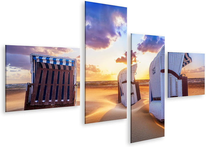 islandburner Bild auf Leinwand Strand Sonnenuntergang Ostsee Strandkörbe Bilder Wandbilder Poster Le