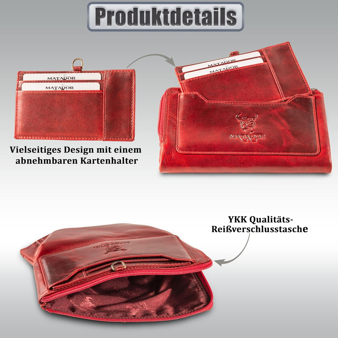 MATADOR |Puebla| Leder Portemonnaie Damen Rot Mittelgross mit edler Geschenk Box | Elegante Rote Gel
