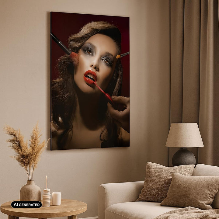 Bilder auf Leinwand 55x100cm Leinwandbild mit Rahmen Frau Make-up schön Gross Wanddeko Bild Schlafzi