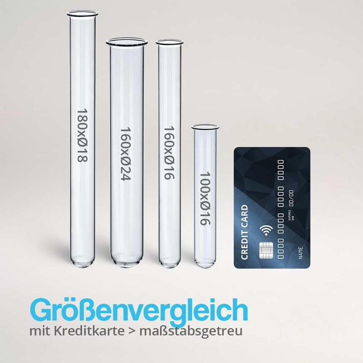 Tuuters 25x Glas Reagenzgläser mit Korken, Reagenzglas mit Bördelrand (100 x Ø 16mm) 100 x Ø 16mm Pr