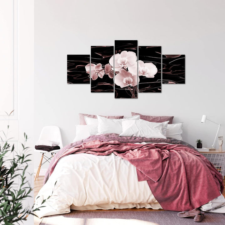 Runa Art - Bilder Blumen Orchidee 200 x 100 cm 5 Teilig XXL Wanddekoration Design Rosa Braun 203251c