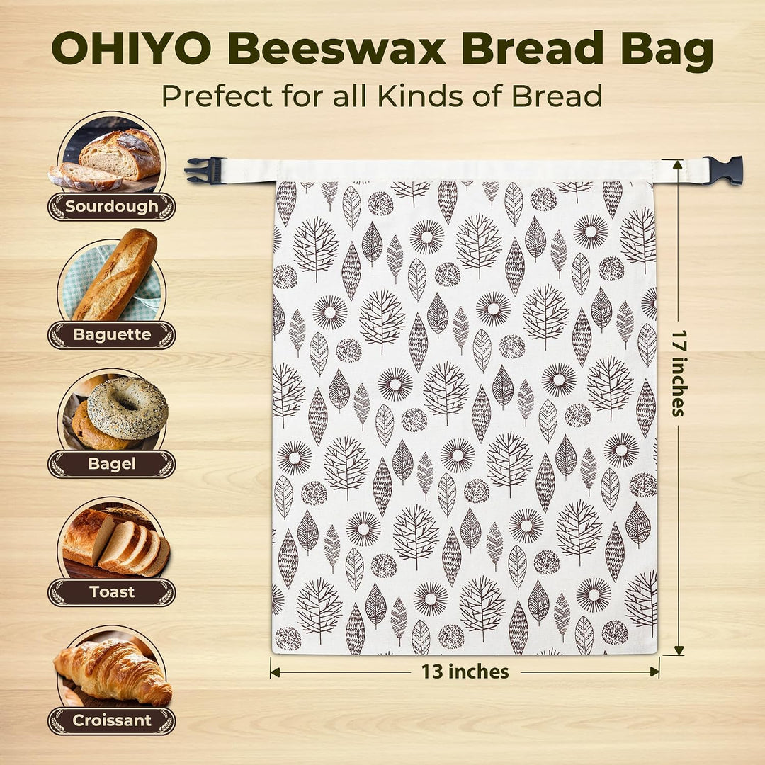 OHIYO Wiederverwendbare Bienenwachs Brotbeutel 43cm×33cm, natürliche Bienenwachs-beschichtete Baumwo