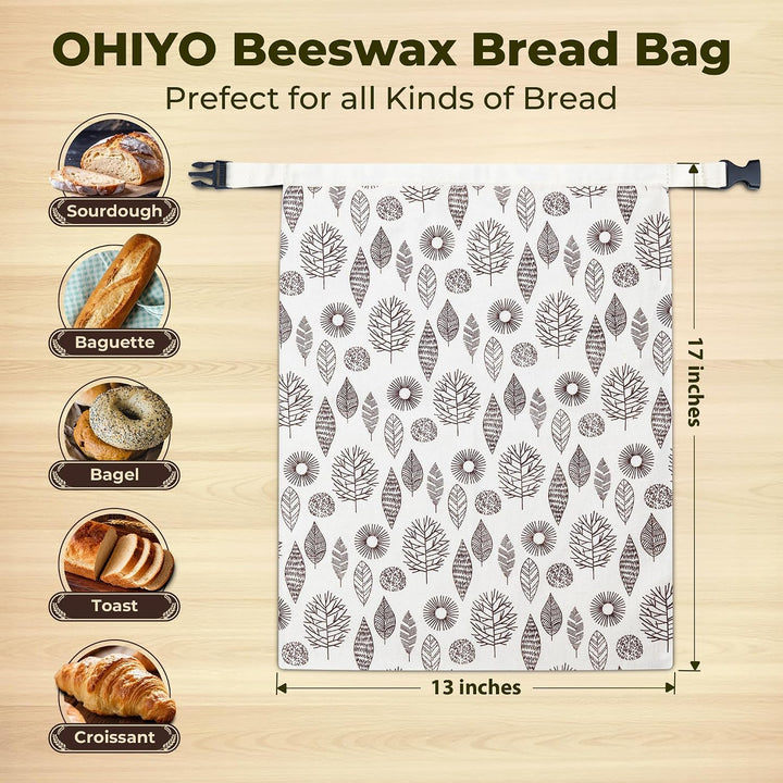 OHIYO Wiederverwendbare Bienenwachs Brotbeutel 43cm×33cm, natürliche Bienenwachs-beschichtete Baumwo