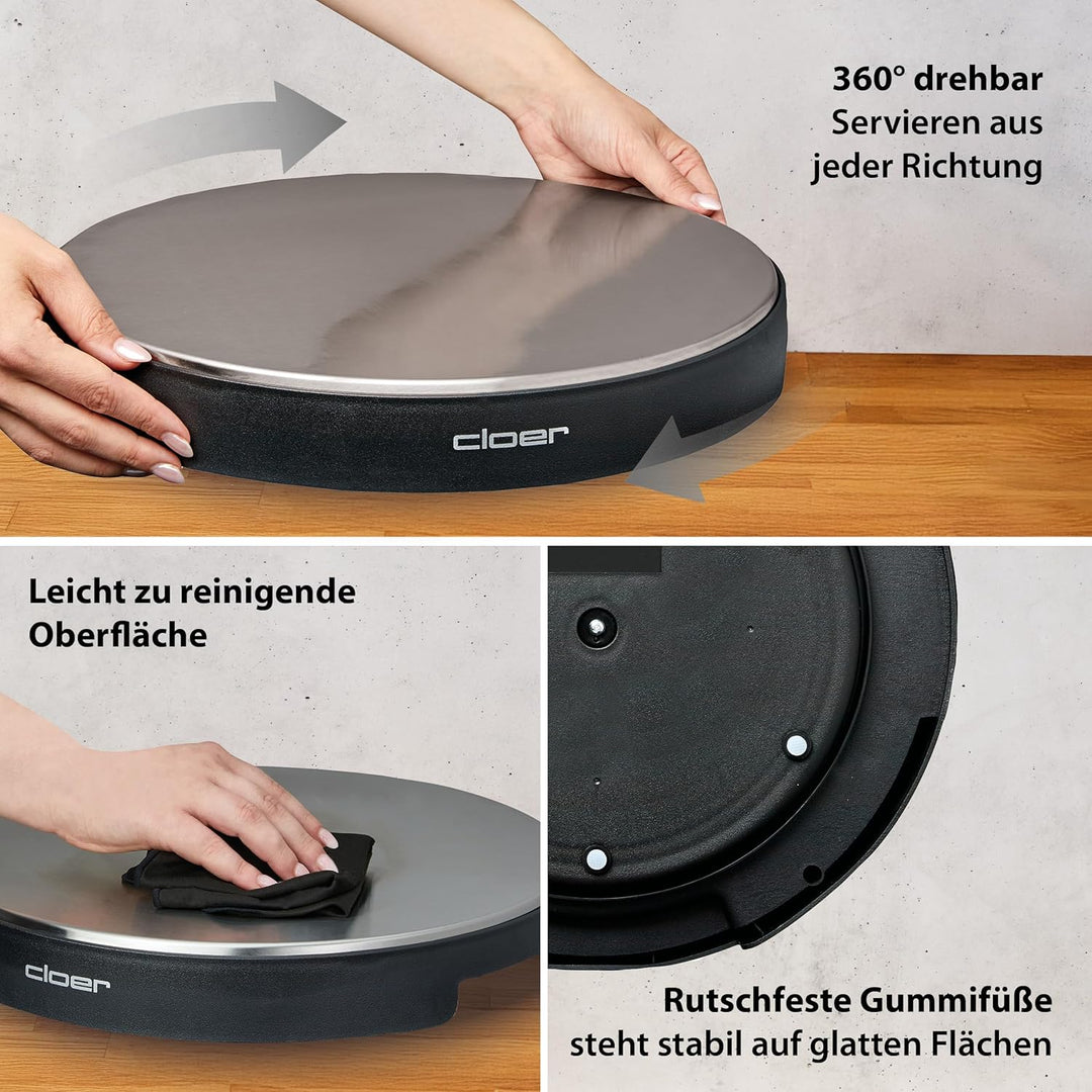 Cloer 6718 Warmhalteplatte mit Speicherstein, warmhalten von Speisen, 5 min Aufheizzeit, Temperatur