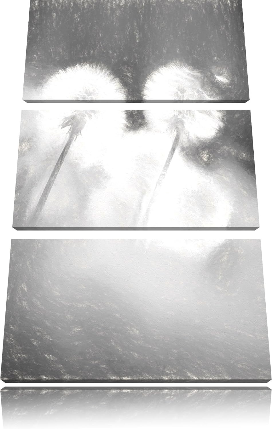 Pixxprint Pusteblumen im morgendlichen Wind Kunst Kohle Effekt 3-Teiler Leinwandbild 120x80 Bild auf