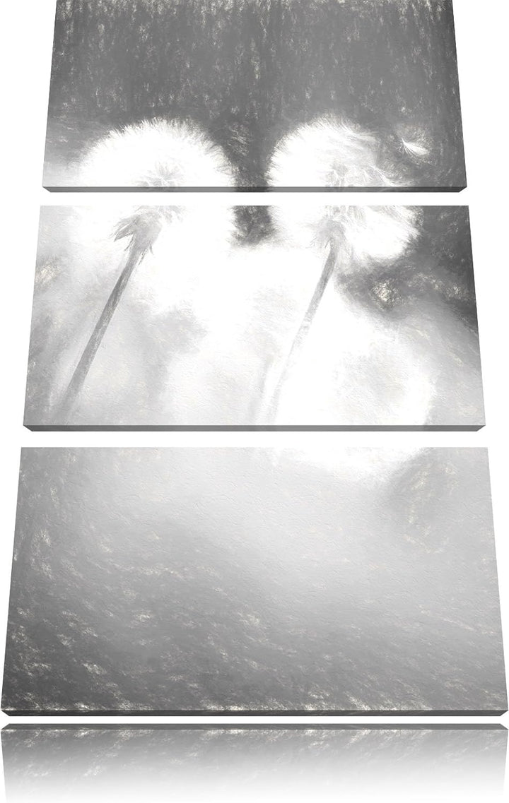 Pixxprint Pusteblumen im morgendlichen Wind Kunst Kohle Effekt 3-Teiler Leinwandbild 120x80 Bild auf