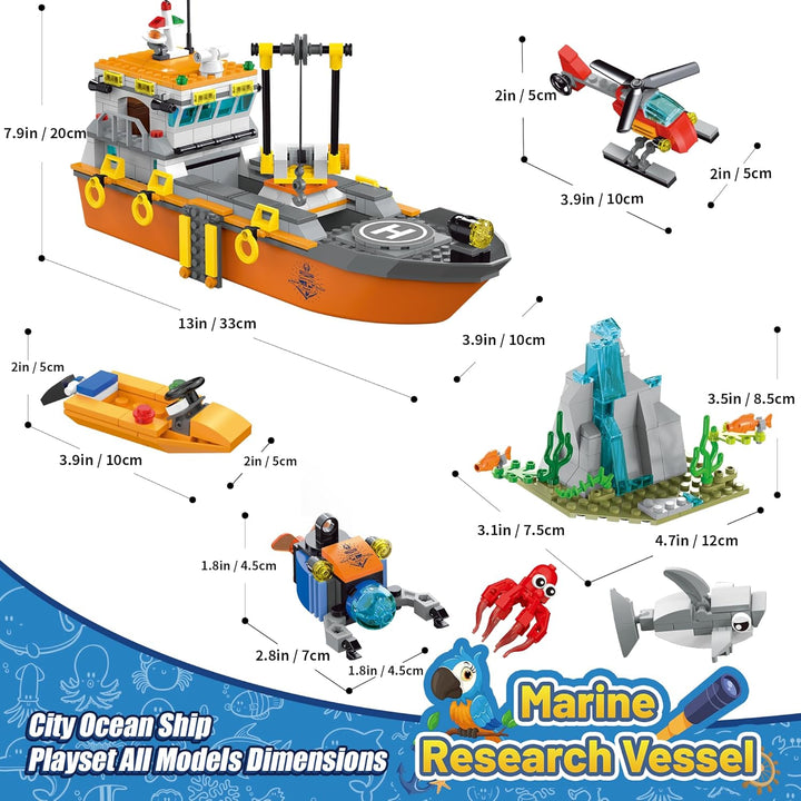 City Schwimmfähiges Schiff Bauspielzeug, Ozean Explore Schiffs Boot Forschungsschiff Spielzeug mit L