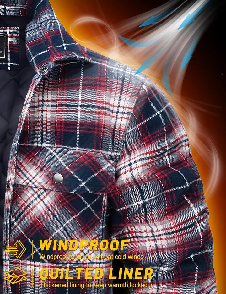 TACVASEN Herren Karierte Hemdjacke Flanellhemd Holzfällerhemd Thermohemd Jacke L Rot Weiss, L Rot We