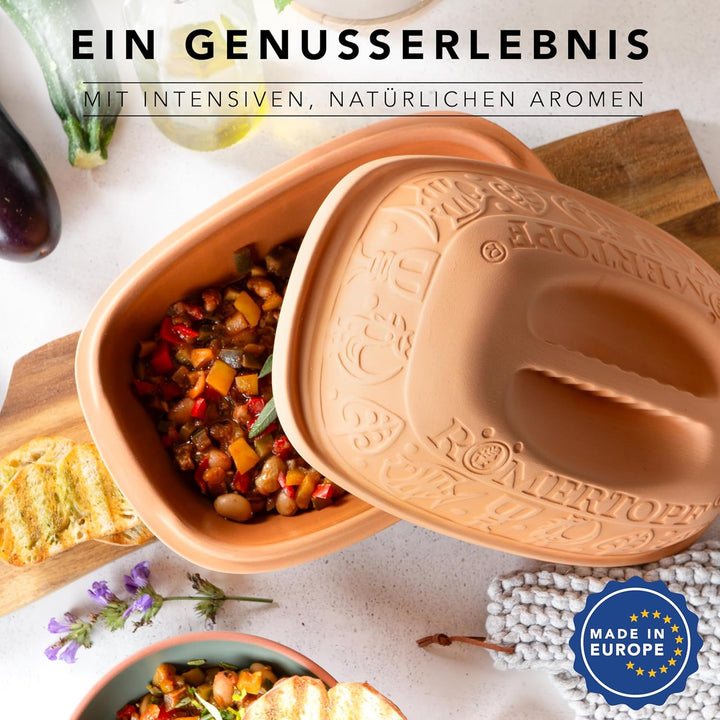 Römertopf Bräter Klassiker Keramik Dampfgarer aus Naturton für bis zu 2 Personen 1,5 Liter 1.5 Liter